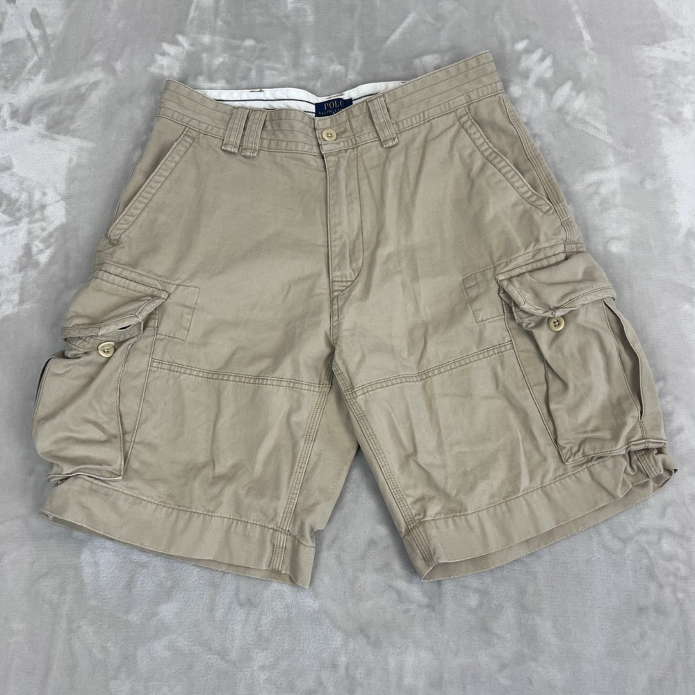 Y2K Polo Ralph Lauren Cargo Shorts Mens 34 Beige Baggy Grunge Skater Paratrooper